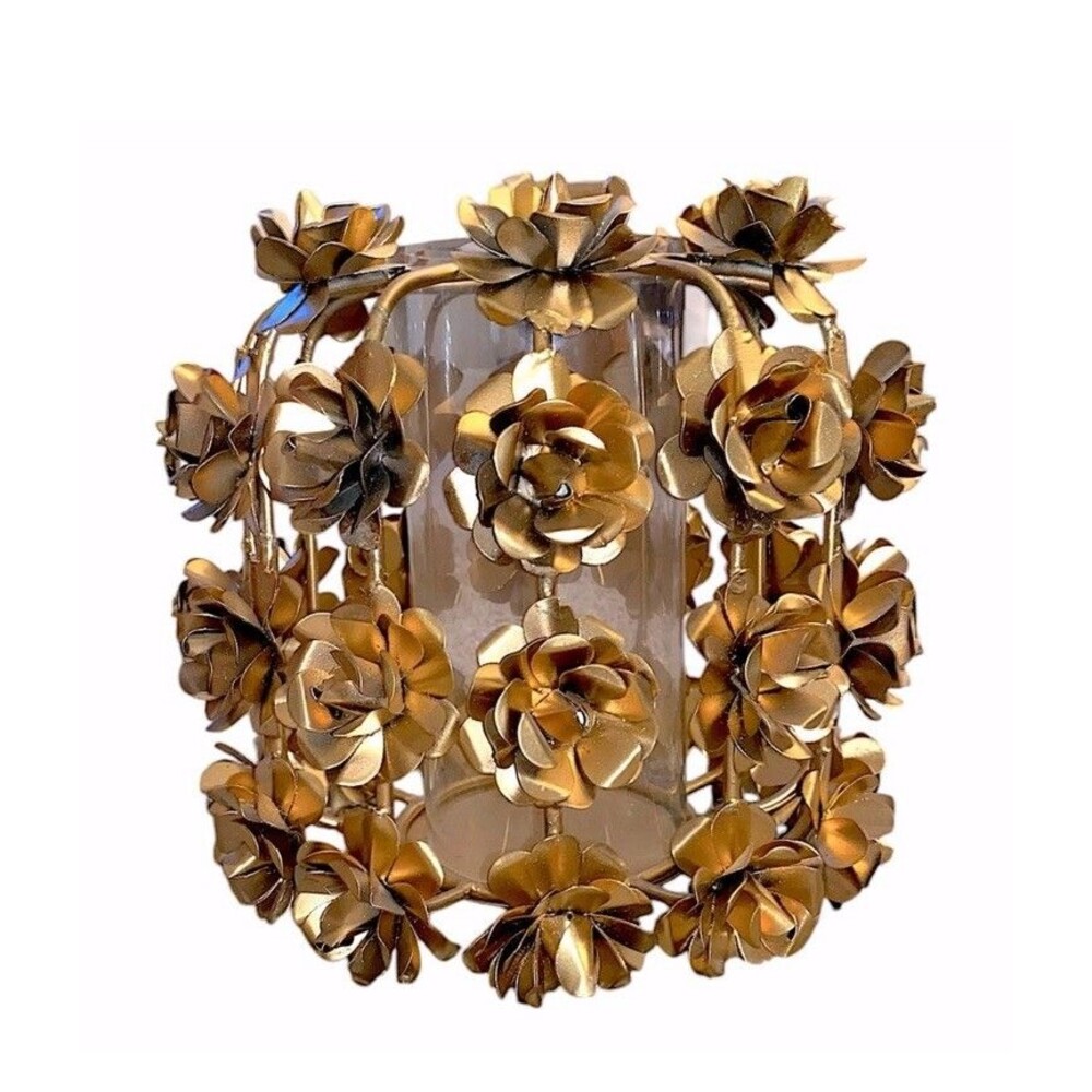 Rose Gold Candle Holder Flower Rose Pattern 8” Tall